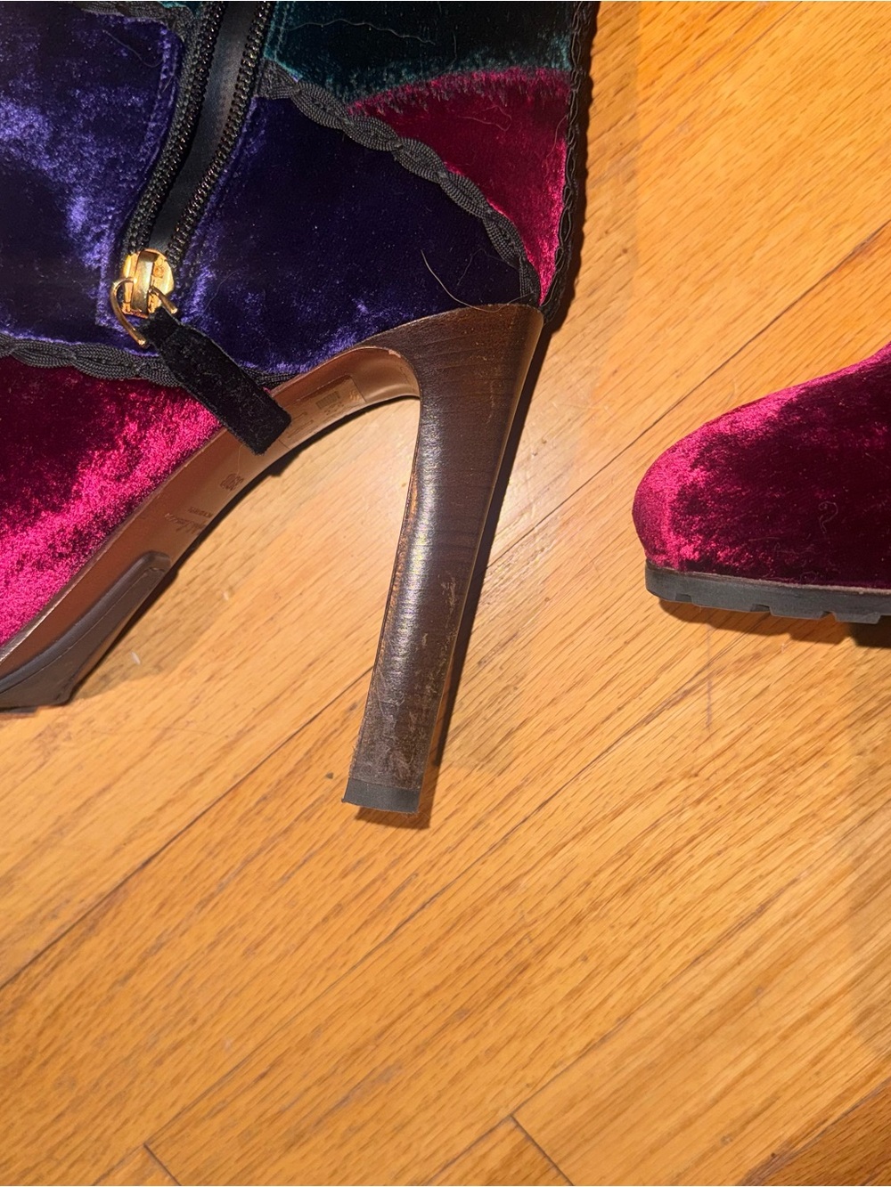 RARE! Ralph Lauren Remmy Boots Purple Label  Silk Velvet Patchwork Sz 39 8.5 - Picture 6 of 7